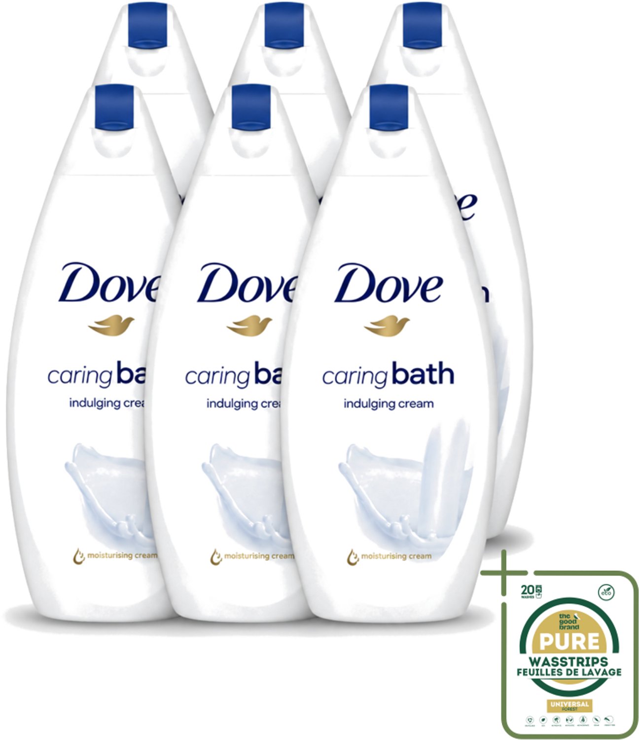 6 x Dove – Douchegel – Caring Bath – 450 ml - Wasstrips - Douchegel - Huid Verzorging - Milde Reiniging - Hydraterende Crème - Zachte Huid