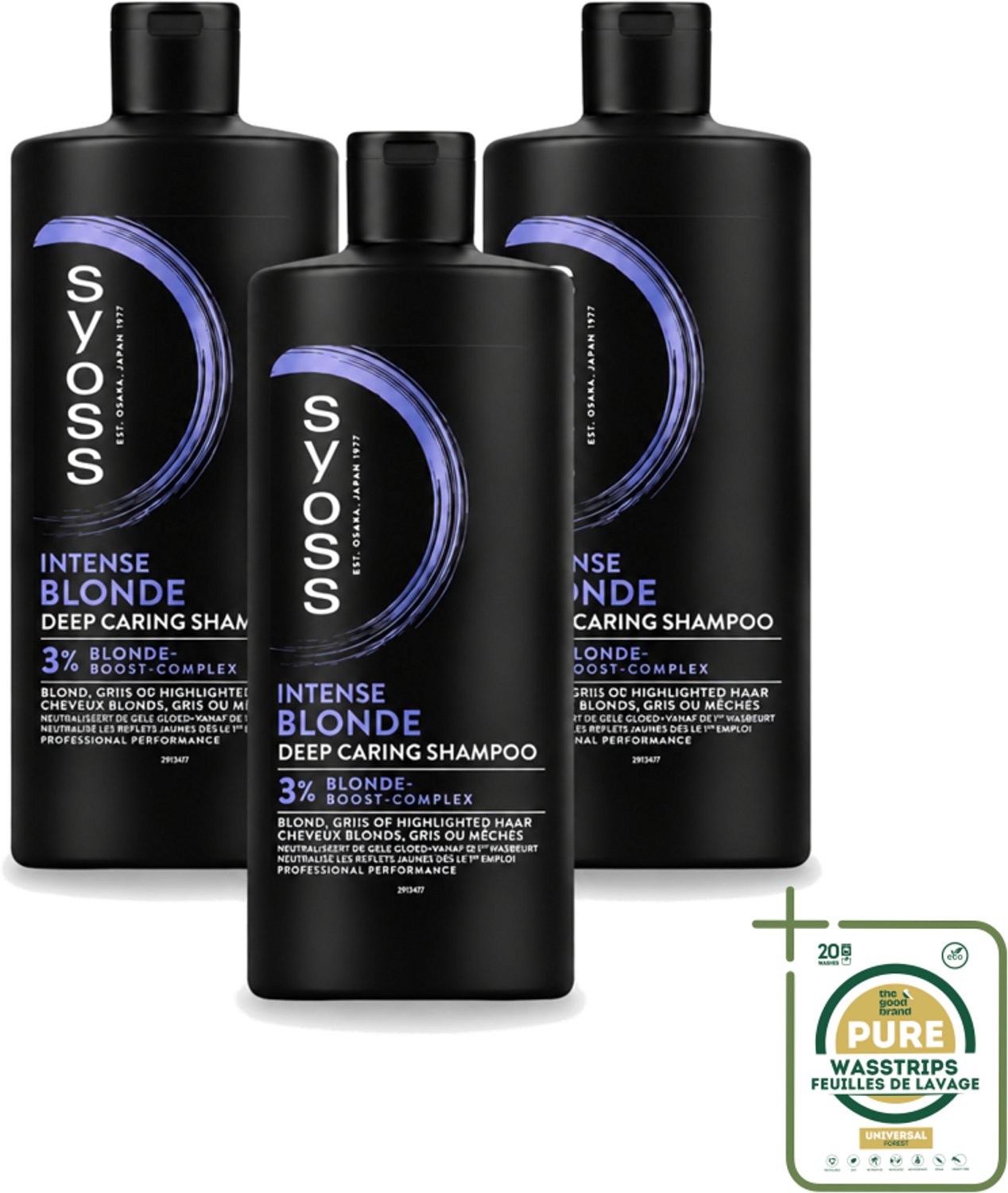 3 x Syoss – Shampoo – Blonde – 440 ml - Wasstrips - Blond Haar - Blonde Shampoo - Kleurbehoud - Gele Ondertoon - Warme Ondertoon