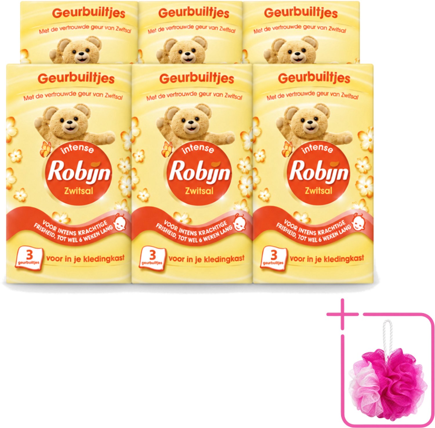6 x Robijn - Zwitsal - Geurbuiltjes - Zachte Babygeur - Hypoallergeen - 3 Geurbuiltjes - Bulkverpakking - Zwitsal geur - Douchemop - Geurbuiltjes