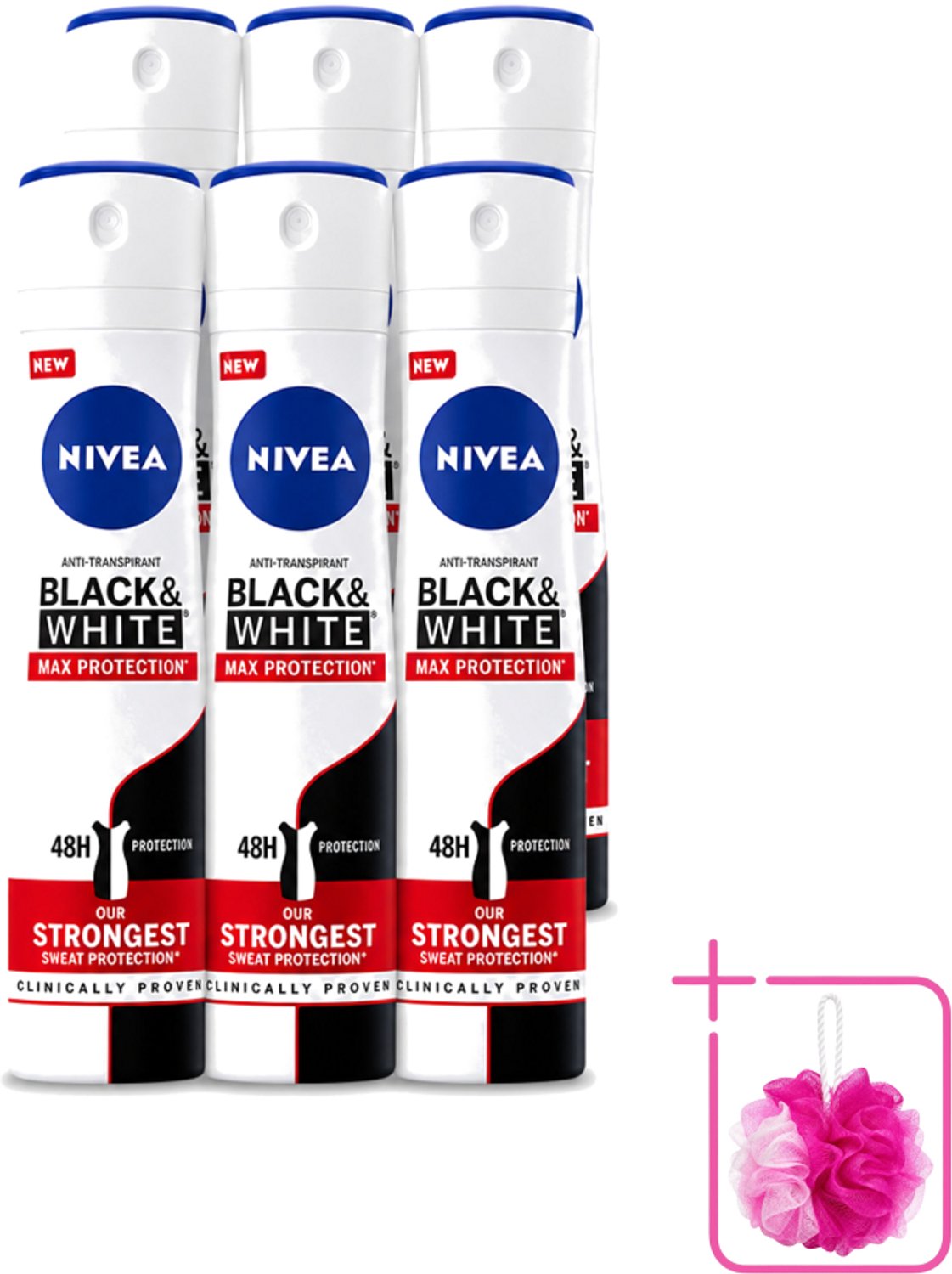 6 x Nivea - Deodorant - Spray - Black & White Max Protection - 150 ml - Bulkverpakking - Anti-transpirant - Zweetbehandeling