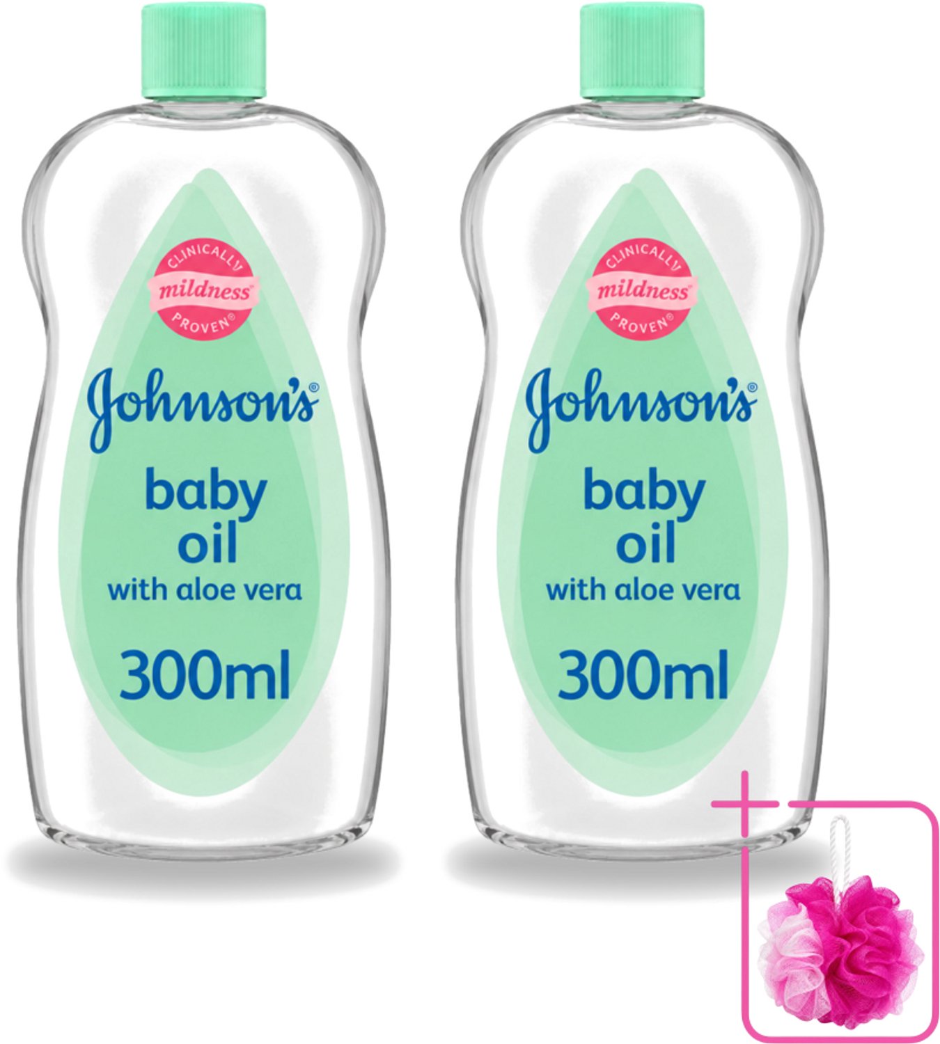 2 x Johnson's - Baby Olie - Aloe Vera - 300 ml - Bulkverpakking - Babyolie - Douchemop - Aloe vera