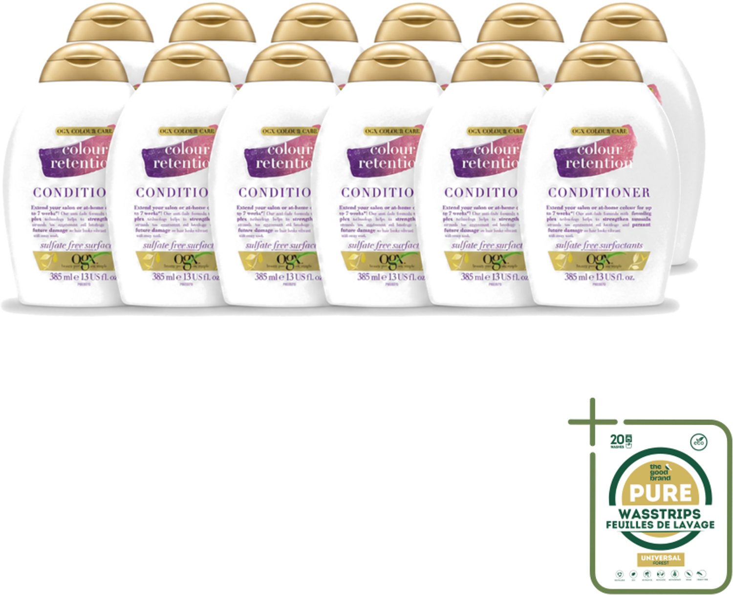 12 x OGX - Colour Retention - Conditioner - Voor Gekleurd Haar - 385 ml - Wasstrips - Kleurbehoud - Gekleurd Haar - Haarkleur - Haarkleur Behoud - Haarkleur Verzegelen