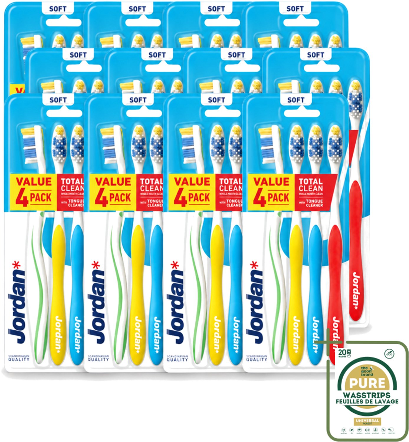 12 x Jordan - Total Clean - Tandenborstels Soft - 4 Tandenborstels - Tandenborstel - Mondverzorging - Tandenborstels - Tandplak Verwijderen - Tandvlees Verzorgen