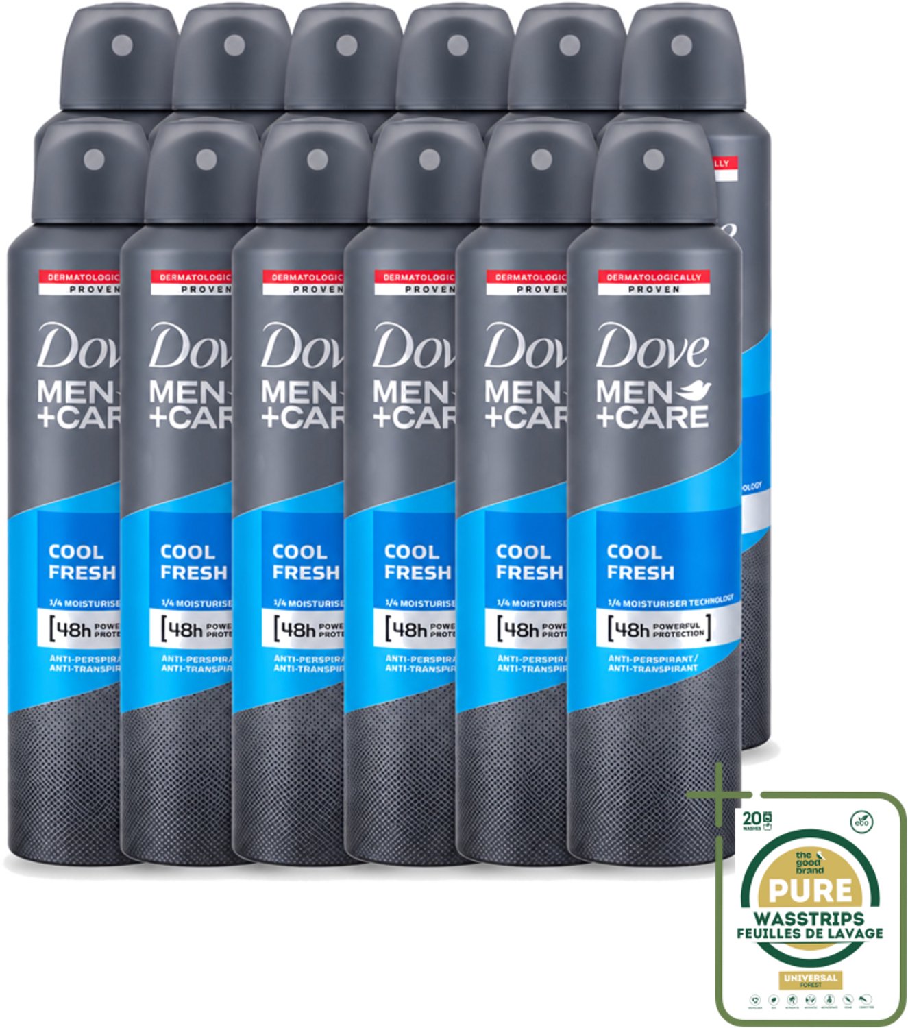 12 x Dove - Deodorant - Spray Men+Care Cool Fresh - Verfrissend en langdurige bescherming - 250 ml - Wasstrips - Deodorant Spray - Zweetgeur - Langdurige Bescherming - Frisheid - Mannelijke Geur