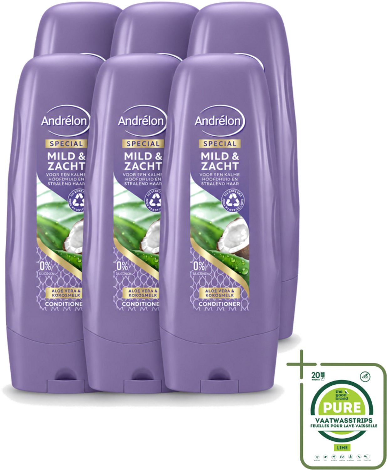 6 x Andrélon - Mild & Zacht - Conditioner - Voor Gevoelige Hoofdhuid - 300 ml - Grootverpakking - Vaatwasstrips - Gevoelige Hoofdhuid - Droge Hoofdhuid - Mild Haarverzorging - Zachte Haar - Glanzend Haar