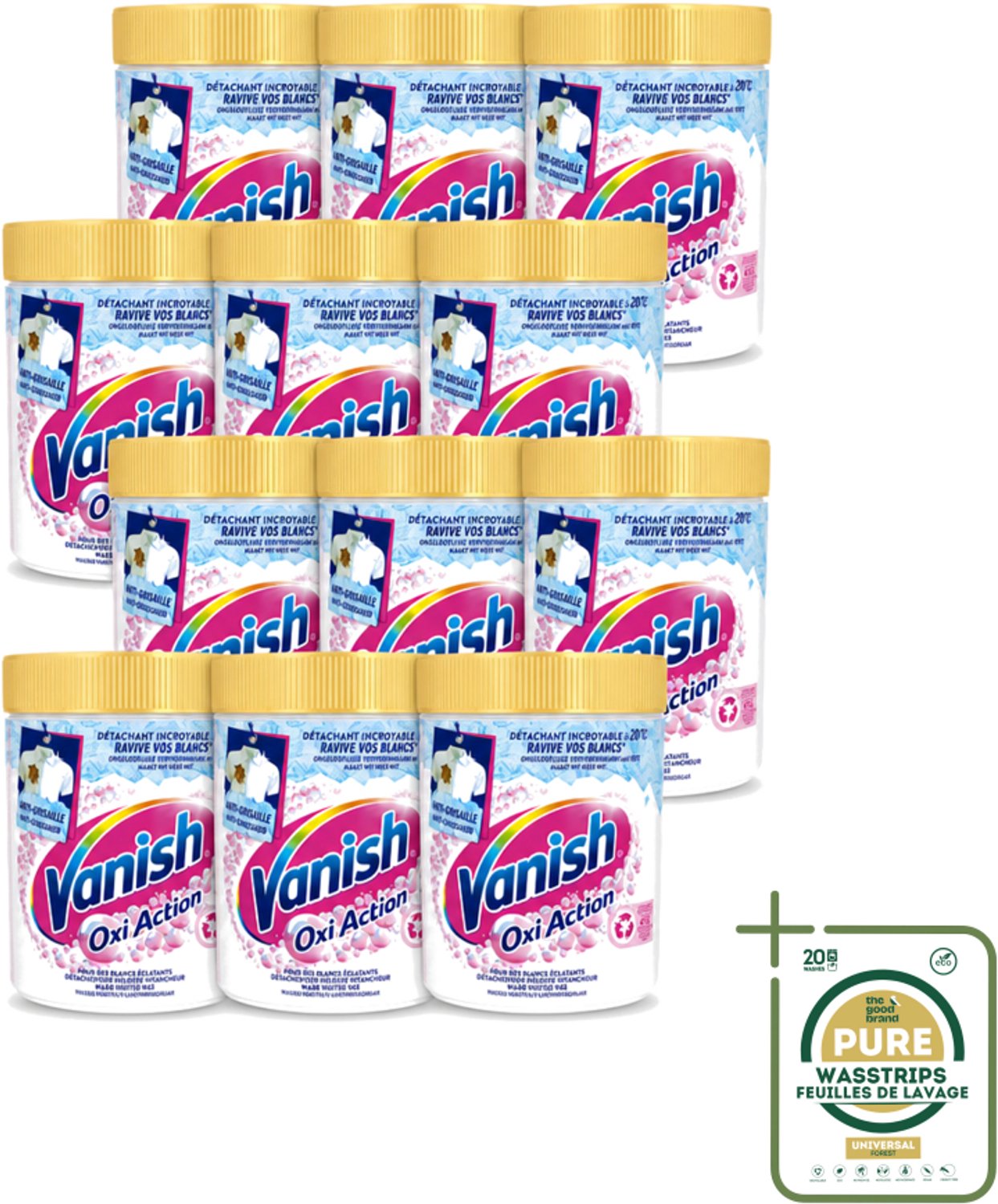 12 x Vanish – Wasbooster Poeder – Oxi Action Whitening Witte Was – 940 g - Wasstrips - Wasbooster Poeder - Witte Was - Vlekverwijderaar - Zuurstoftechnologie - Wasprogramma