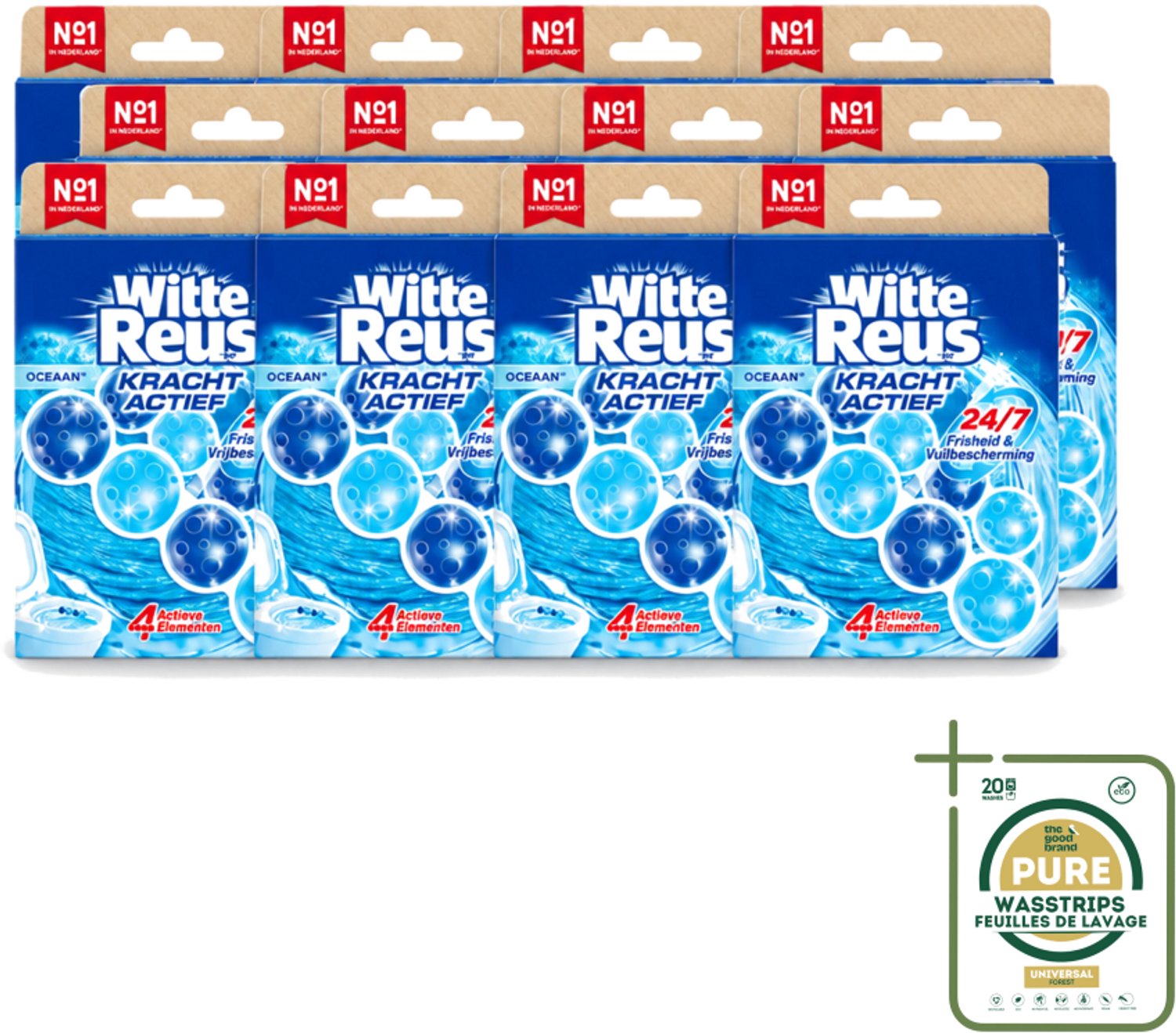 12 x Witte Reus – Toiletblok – Kracht Actief Oceaan – Duo Pack - Wasstrips - Toiletblok - Reiniging - Oceaangeur - Anti-kalk - Hygiëne