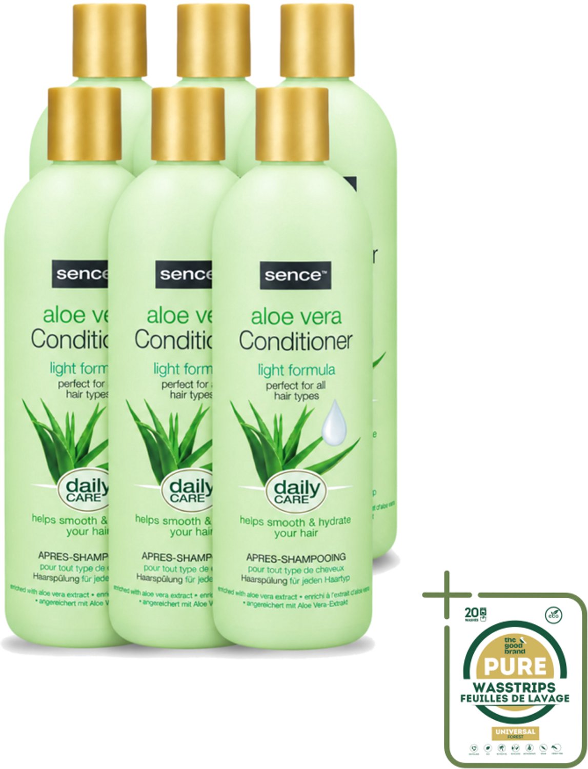 6 x Sence - Aloë Vera - Conditioner - Hydraterend - 400 ml - Wasstrips - Aloë Vera Conditioner - Droog Haar Conditioner - Beschadigd Haar Conditioner - Hydraterende Conditioner - Haar Herstel
