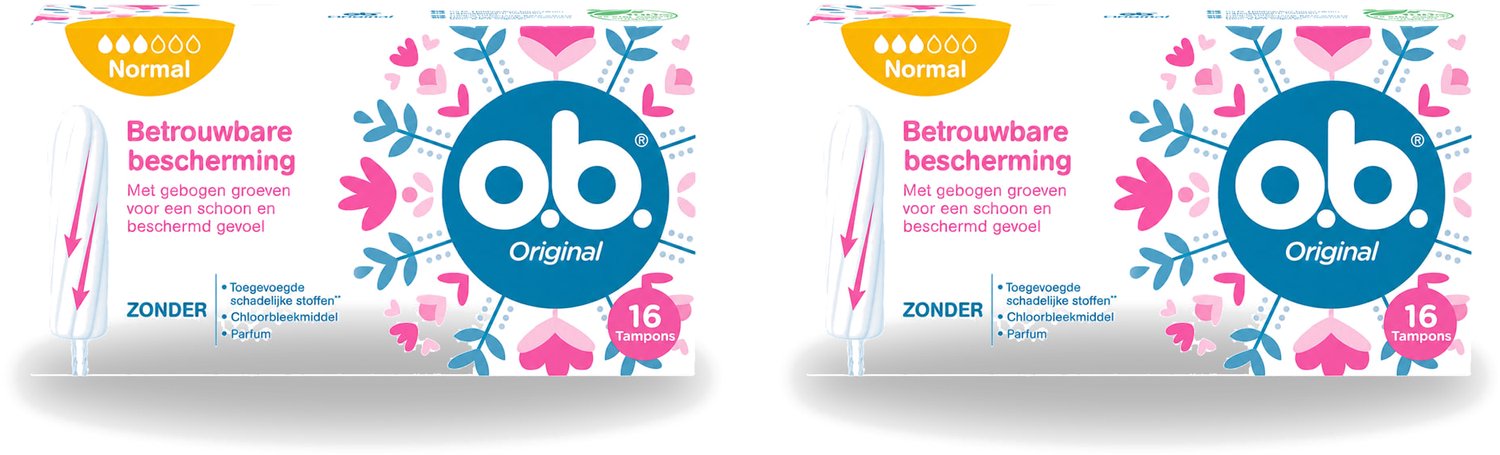 2 x o.b. Tampons - Original Normal - Voor Comfort en Betrouwbare Bescherming - 16 Tampons - Voordeelverpakking - 2 stuks