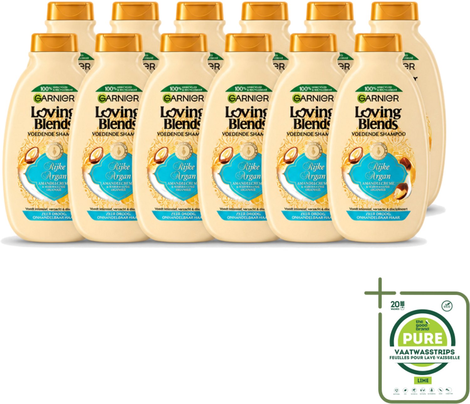 12 x Garnier - Loving Blends - Shampoo - Rijke Argan - Zeer Droog Onhandelbaar Haar - 300 ml - Grootverpakking - Vaatwasstrips - Argan Shampoo - Voedend Haar - Droog Haar - Onhandelbaar Haar - Haar Verzorging