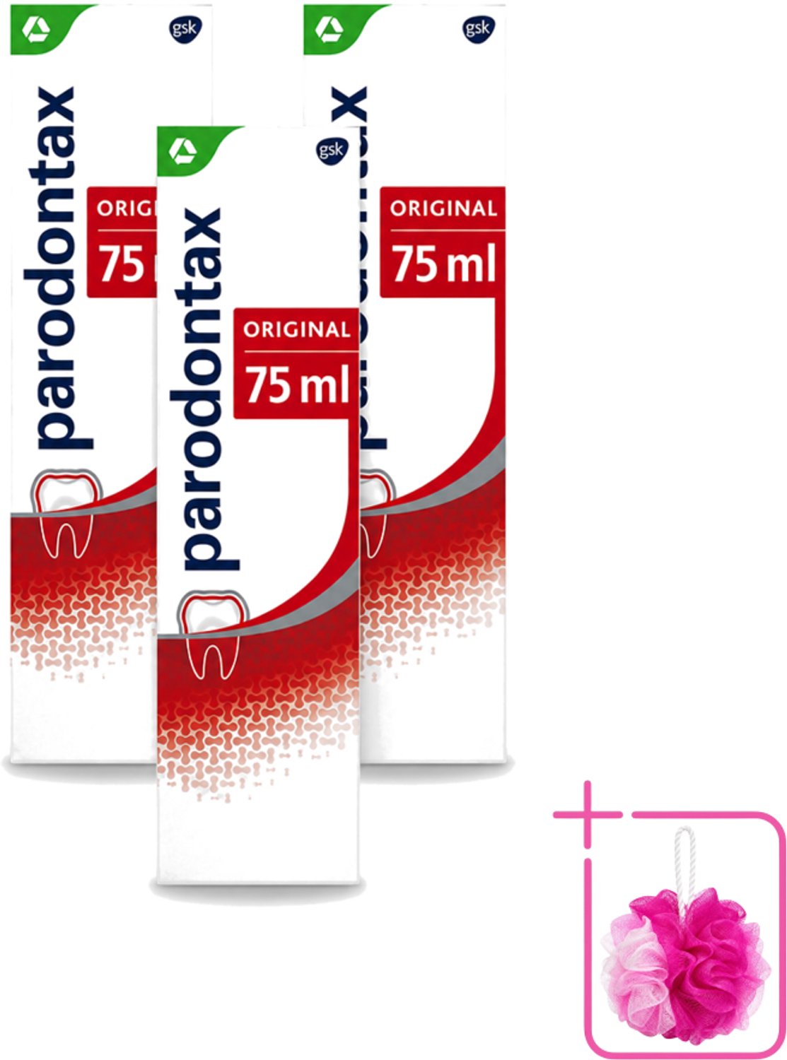 3 x Parodontax - Tandpasta - Original - 75ml - Bulkverpakking - Tandpasta - Douchemop - Bloedend tandvlees