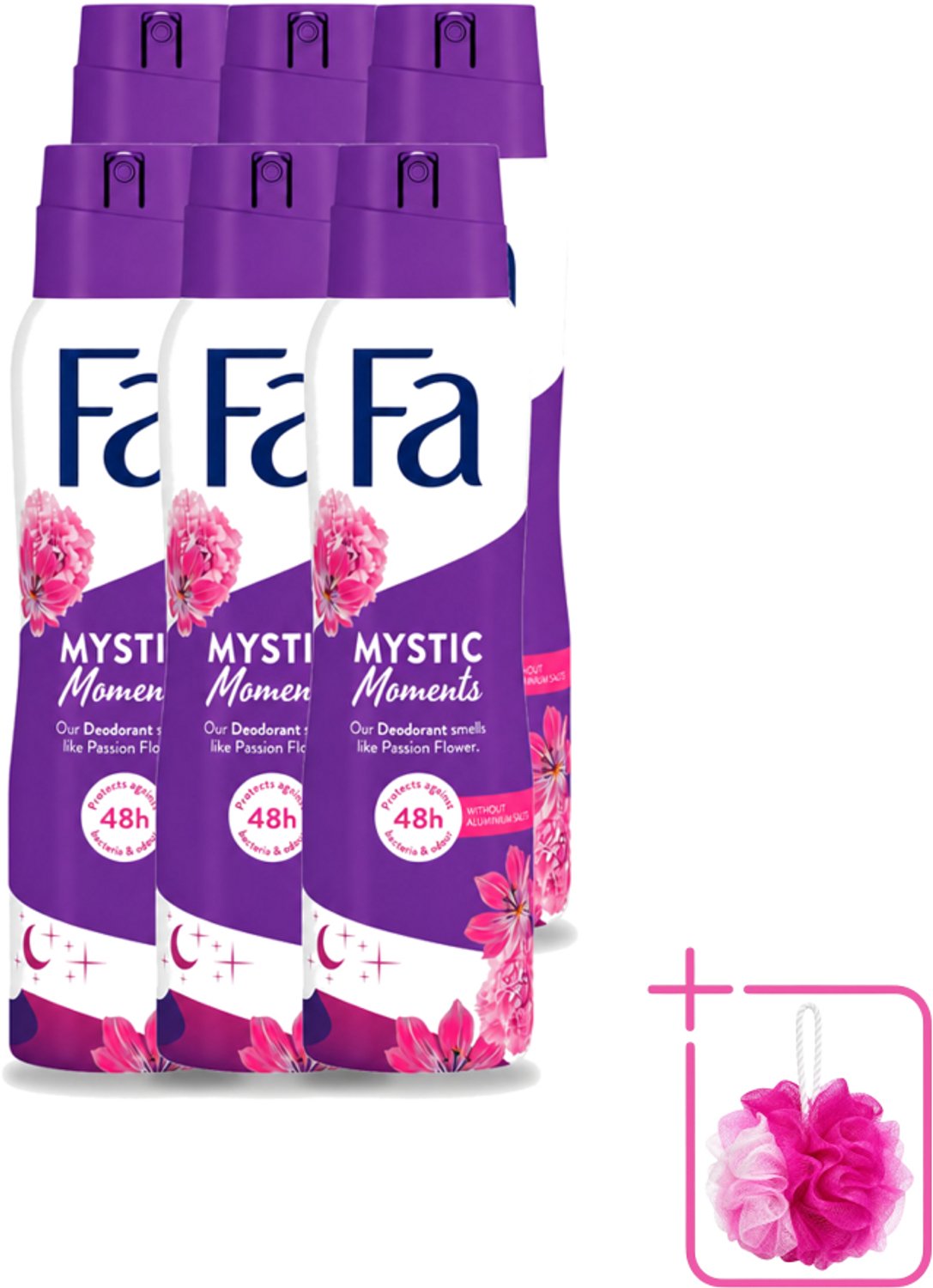6 x Fa - Deodorant Spray - Mystic Moments - Passiebloem geur - 48 uur Bescherming - 150 ml - Bulkverpakking - Deodorant spray - Passiebloem geur