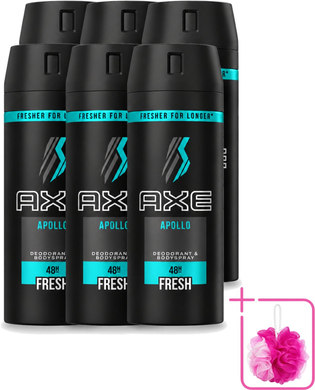 6 x Axe - Deodorant Bodyspray - 48hrs Non Stop Fresh - Apollo - 150 ml - Bulkverpakking - Deodorant sprayer - Douchemop - Frisse geur