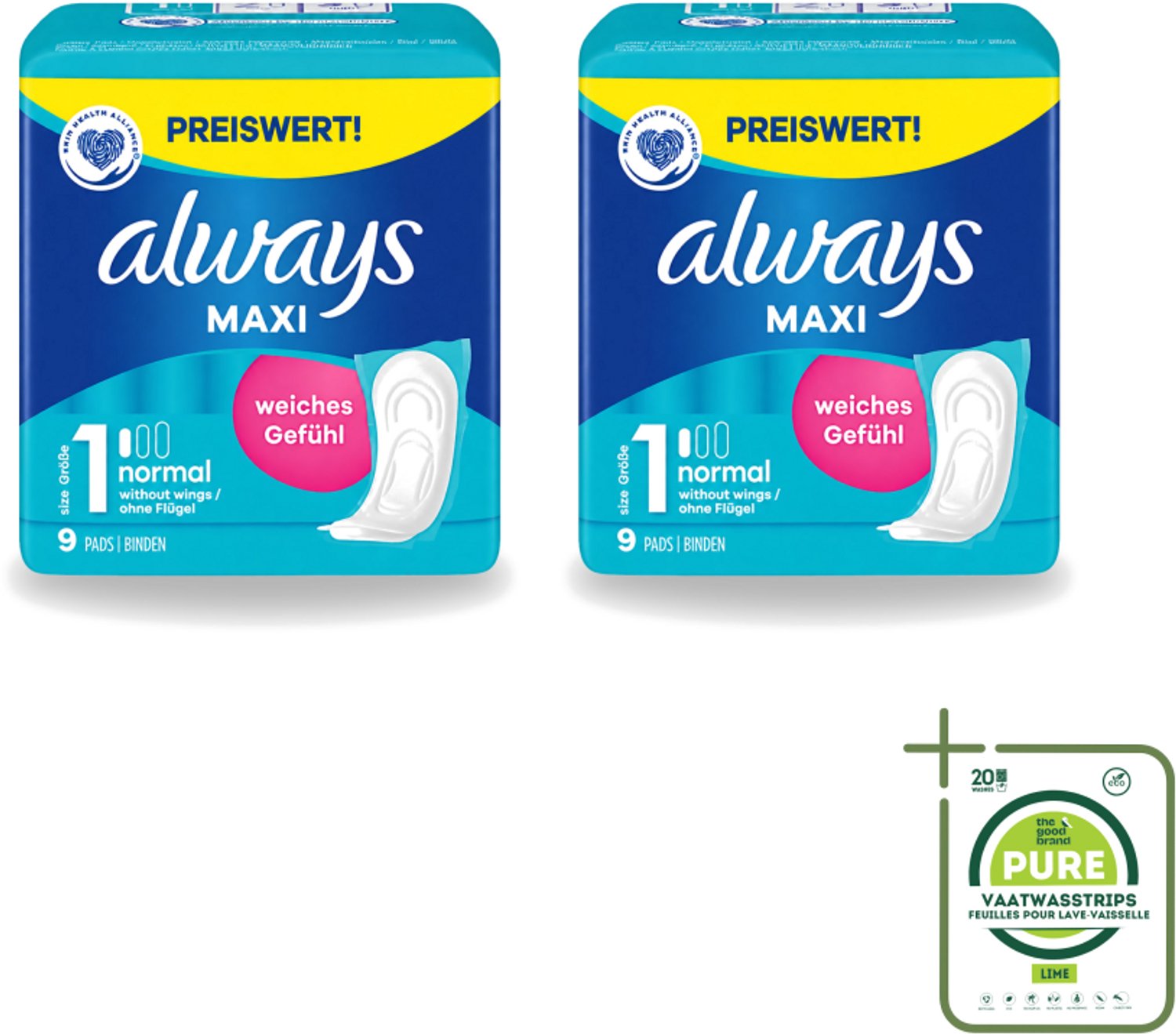 2 x Always Maxi - Maandverband - Maat 1 - Normal - 9 Pads - Grootverpakking - Maandverband - Menstruatie - Absorptie - Comfort - Hygiëne