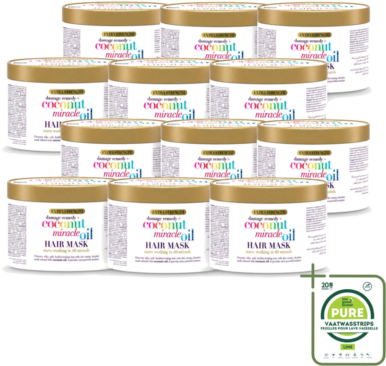 12 x OGX - Coconut Miracle Oil - Haarmasker - Intens Voedend - Voor Beschadigd Haar - 300 ml - Grootverpakking - Haarmasker - Kokosolie - Voeding Haar - Beschadigd Haar - Pluis