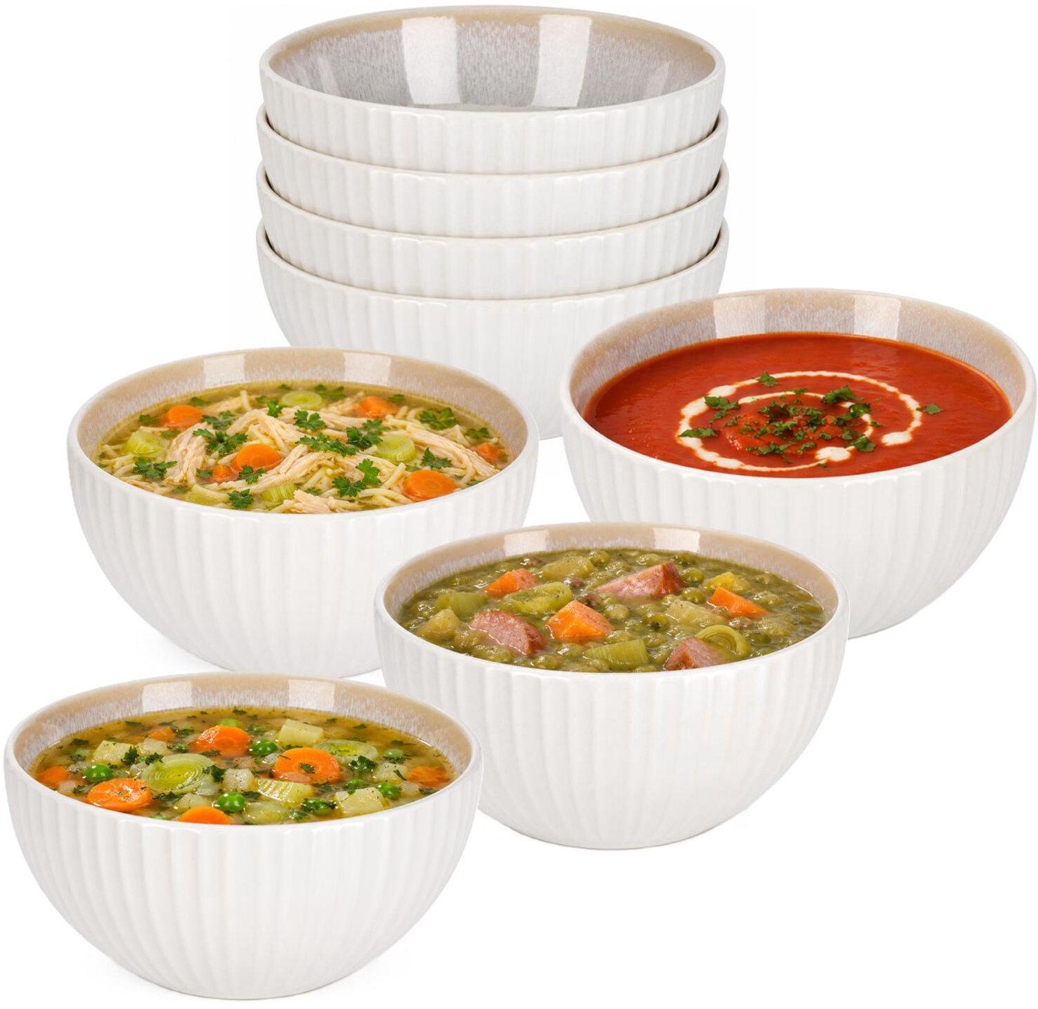 Siaki Soepkom Roman - 8x - wit - 14 x 8 cm - keramiek - kommetjes/schaaltjes - 500 ml