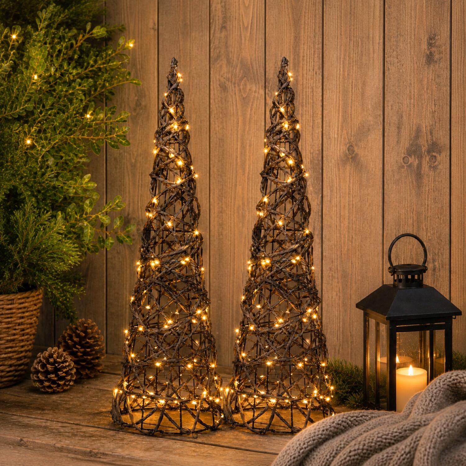 Anna's Collection LED kegel kerstboom lamp - 2x - 40 cm - 60 led- warm wit - kerstverlichting - kegellamp