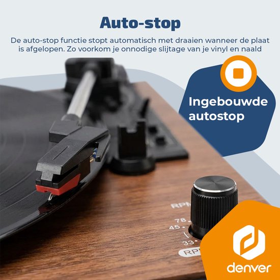 Denver Platenspeler - Ingebouwde speakers - Lichteffecten - Auto stop - Bluetooth - RCA output - Keramische naald - VBS271 — afbeelding 3