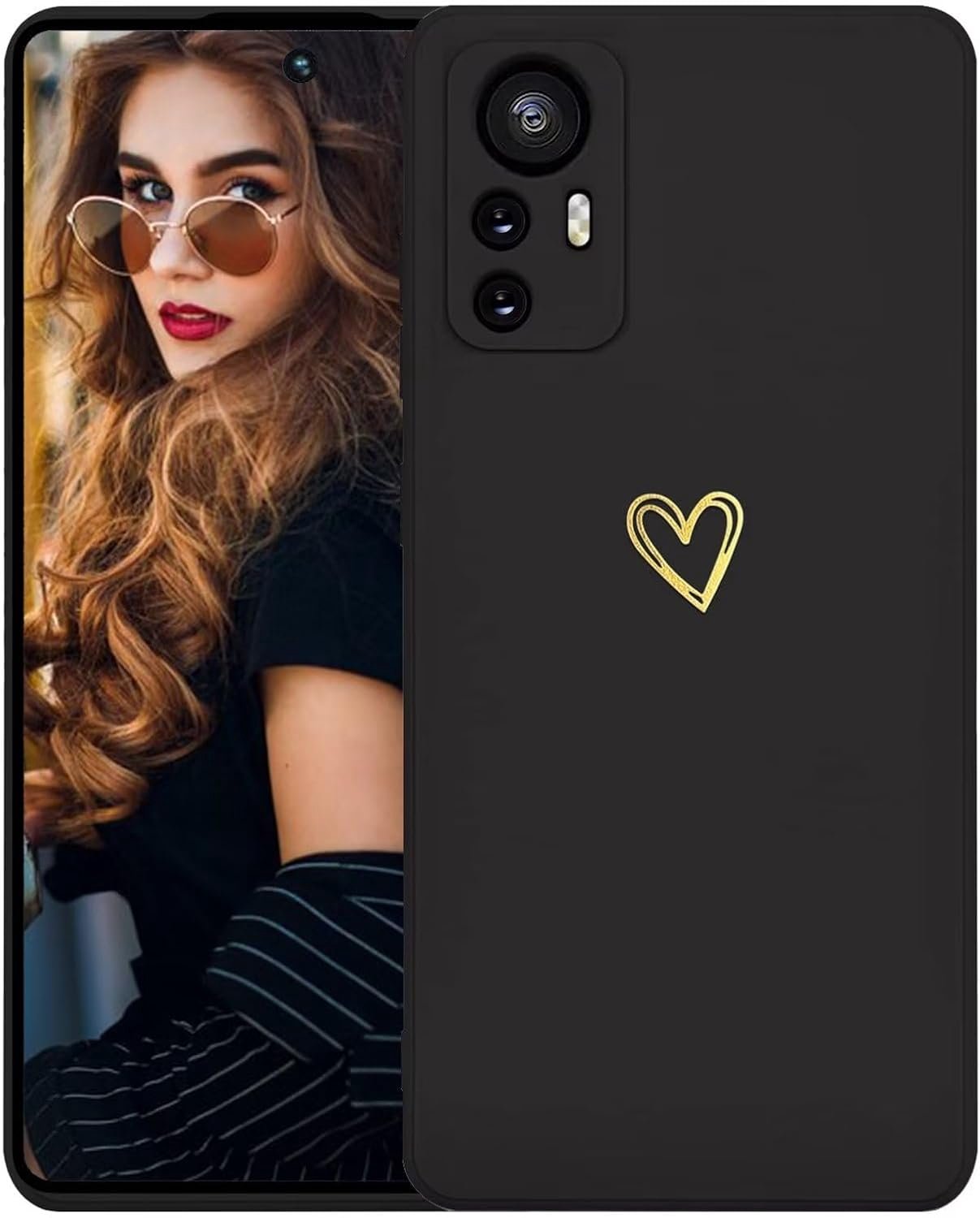 Hoesje voor Xiaomi 12 Pro 5G Case,Minimalistisch Ontwerp Glad Silicone Hoes met Hartpatroon,Ultradun Zacht TPU Dames Meisje Shockproof Phone Case,Zwart