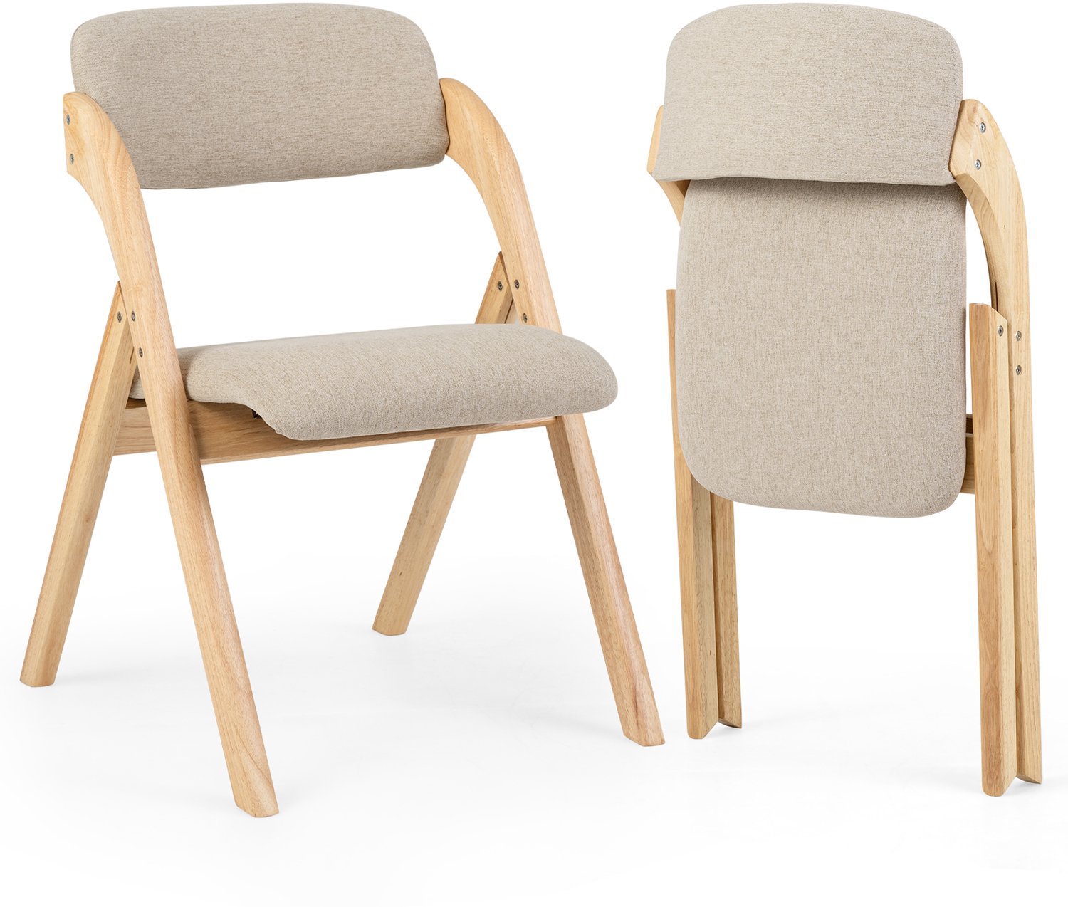 Costway Klapstoelen, set van 2, eetkamerstoelen, inklapbaar Naturel + Kaki