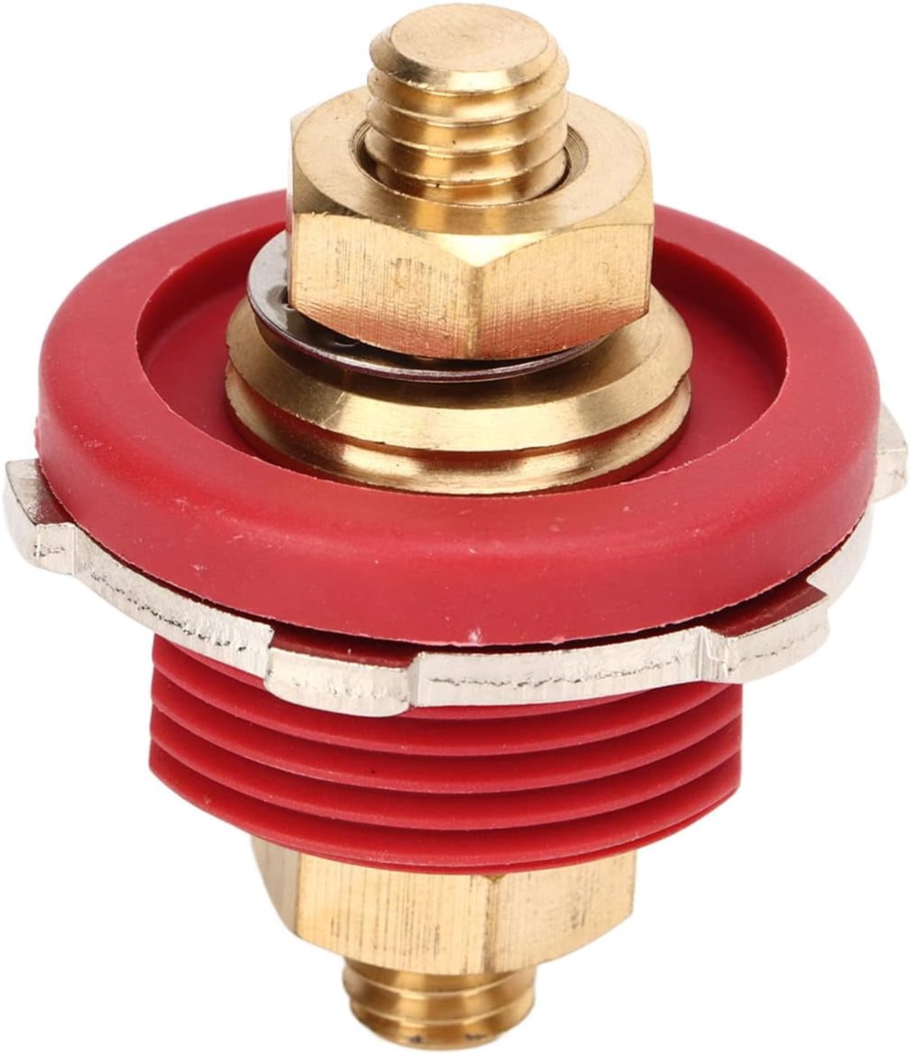 Thru Panel Accuklem, 3 of 8 inch, 250 A, zinklegering en messing, universele stroomaansluiting voor auto, camper, boot, jacht, rood (rood)