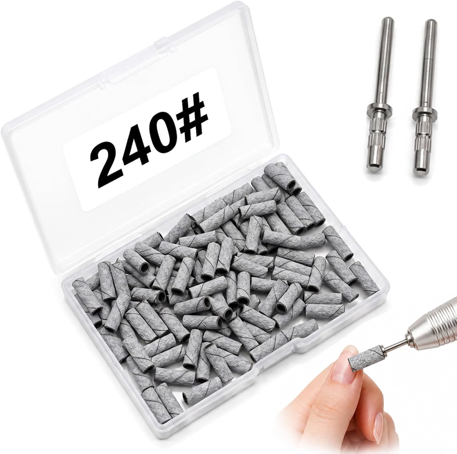 100 mini-nagelschuurbanden korrel 240 met 2 doornen, grijs en wit