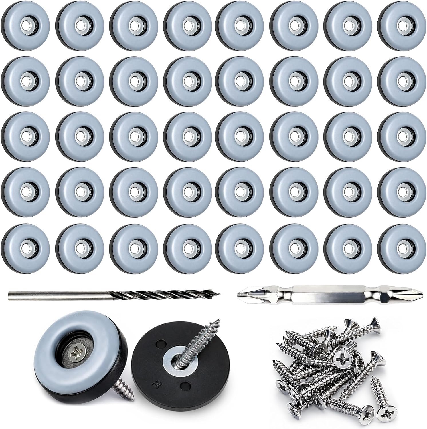 Pack of 40 Teflon Furniture Glides Diameter 25 mm Protective Pads with 40 Stainless Steel Screws and 2 Drills - ShopVlot
