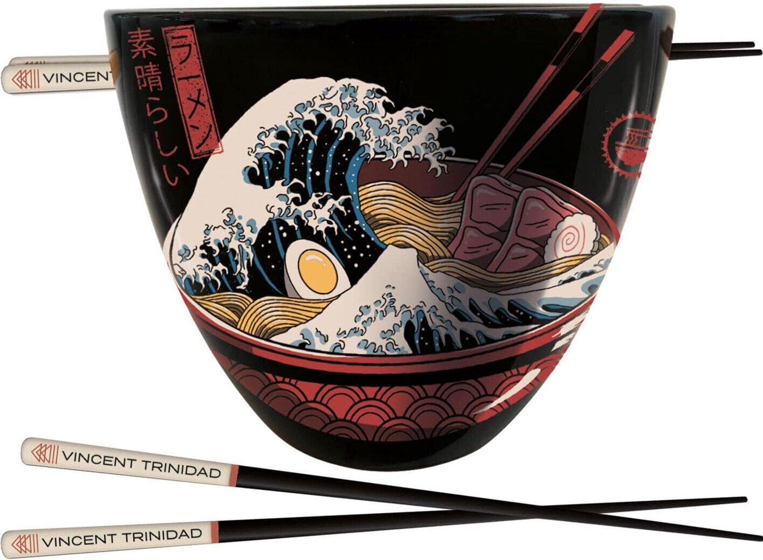 Merkloze Ramen Kom met Stokjes - Ceramiek, Aziatische Stijl