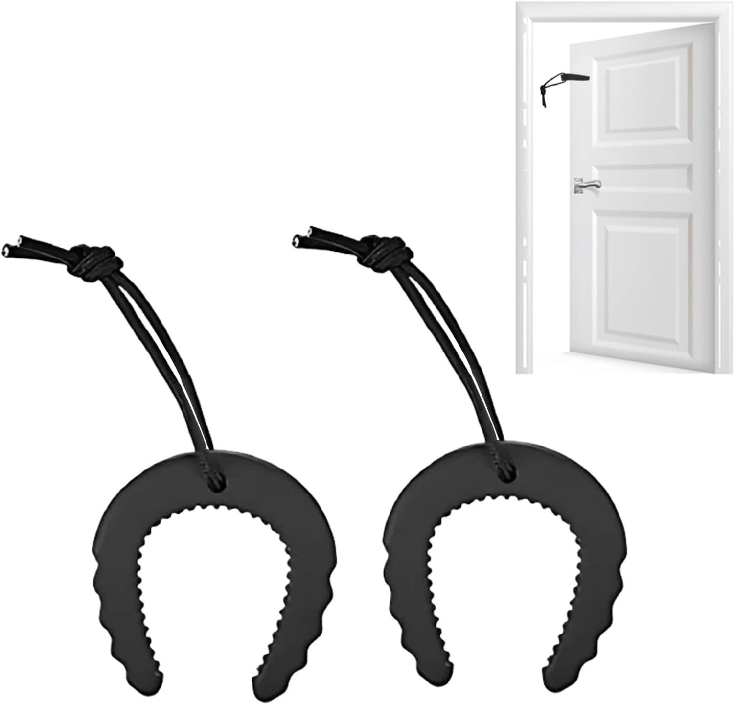 Rubberen Deurstopper Set van 2, Veiligheidsoplossing voor Baby's, C-vormige Wedge voor Thuisgebruik, Compacte Zwarte Bescherming met Nylon Koord