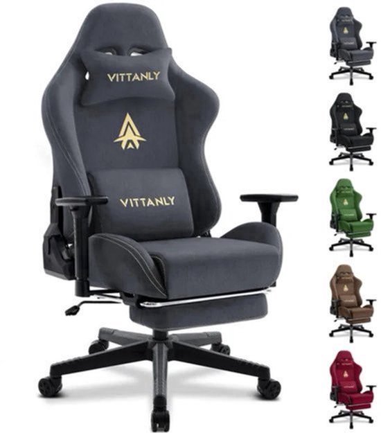 Gamingstoel – Gamestoel – Gaming Chair – Game Stoel – Bureaustoel – Natuurlijk Suède – Ergonomisch Met Voetensteun – Verstelbare Rugleuning 90°-155° — afbeelding 4
