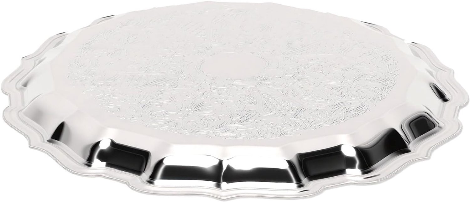 Decorative Serving Tray 10 Inch Sturdy Alloy Design (SILVER)
