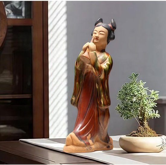 Vintage Sculptuur Chinese Stijl Keramische Antieke Aardewerk Beeldjes Figuren Die Muziekinstrumenten Vasthouden Dames Aziatische Kunst Decoratie Collectie Stijl 2 — afbeelding 3