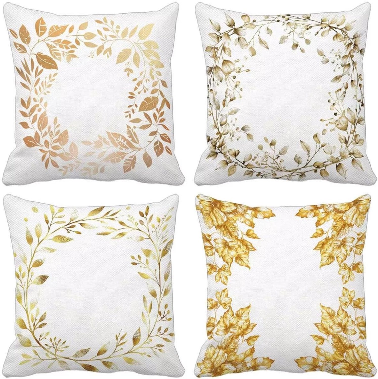 Bankkussen, planten, beige, 50 x 50 mm, 4 stuks, versterkte naden, dubbel, ultrazacht, verborgen ritssluiting, tuinbank, terras, hoes voor buiten, voor woonkamer, interieurdecoratie, 6-6