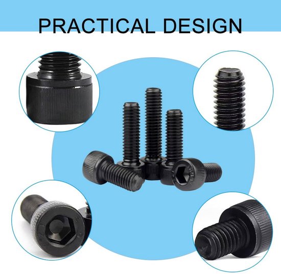 20 stuks M3 X 16mm Cilinder zeskantkop bouten - Zeskantbouten zeskantkopbout 304 Roestvrijstalen Schroeven voor reparatie bevestigingsmiddel, zwart — afbeelding 5