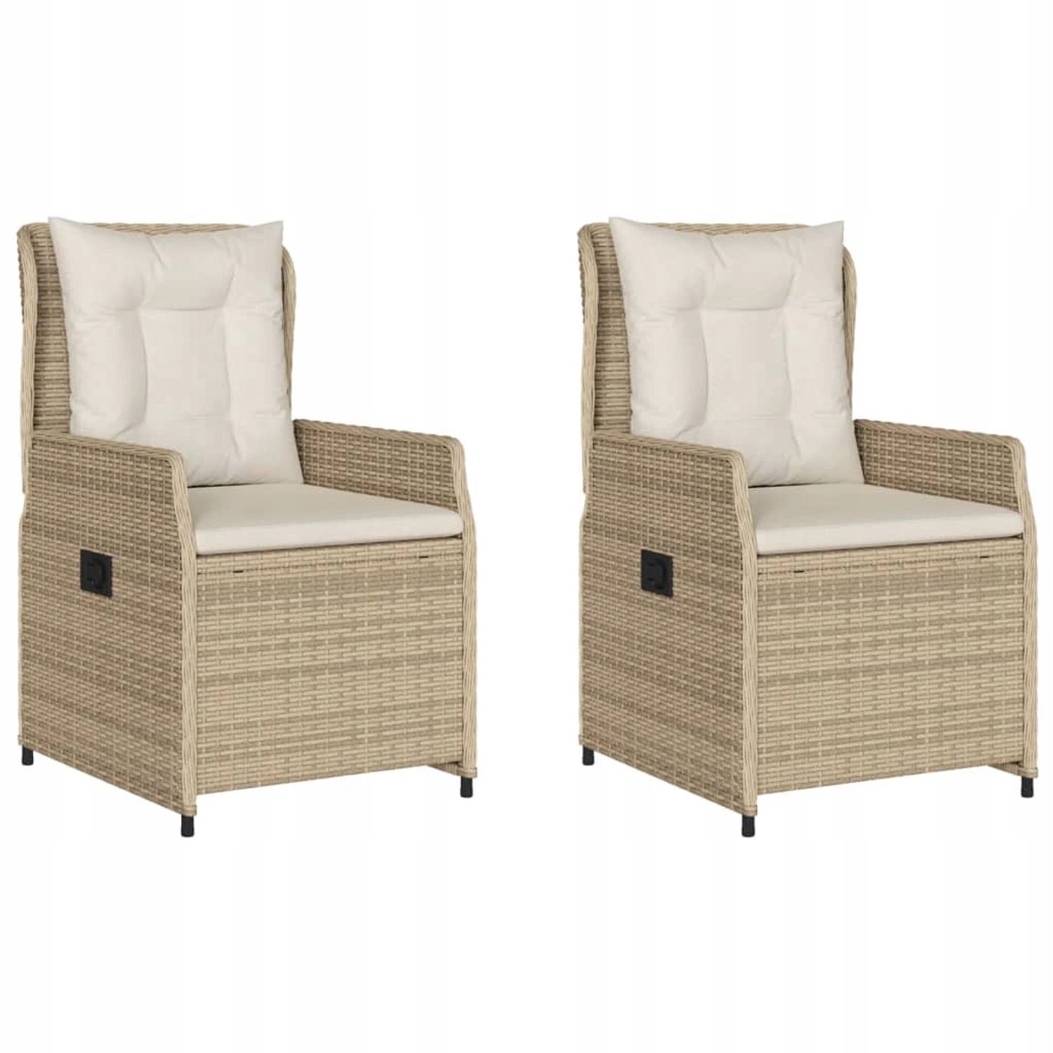 2x Verstelbare Loungestoelen Tuinstoelen Rotan Beige Inklapbaar
