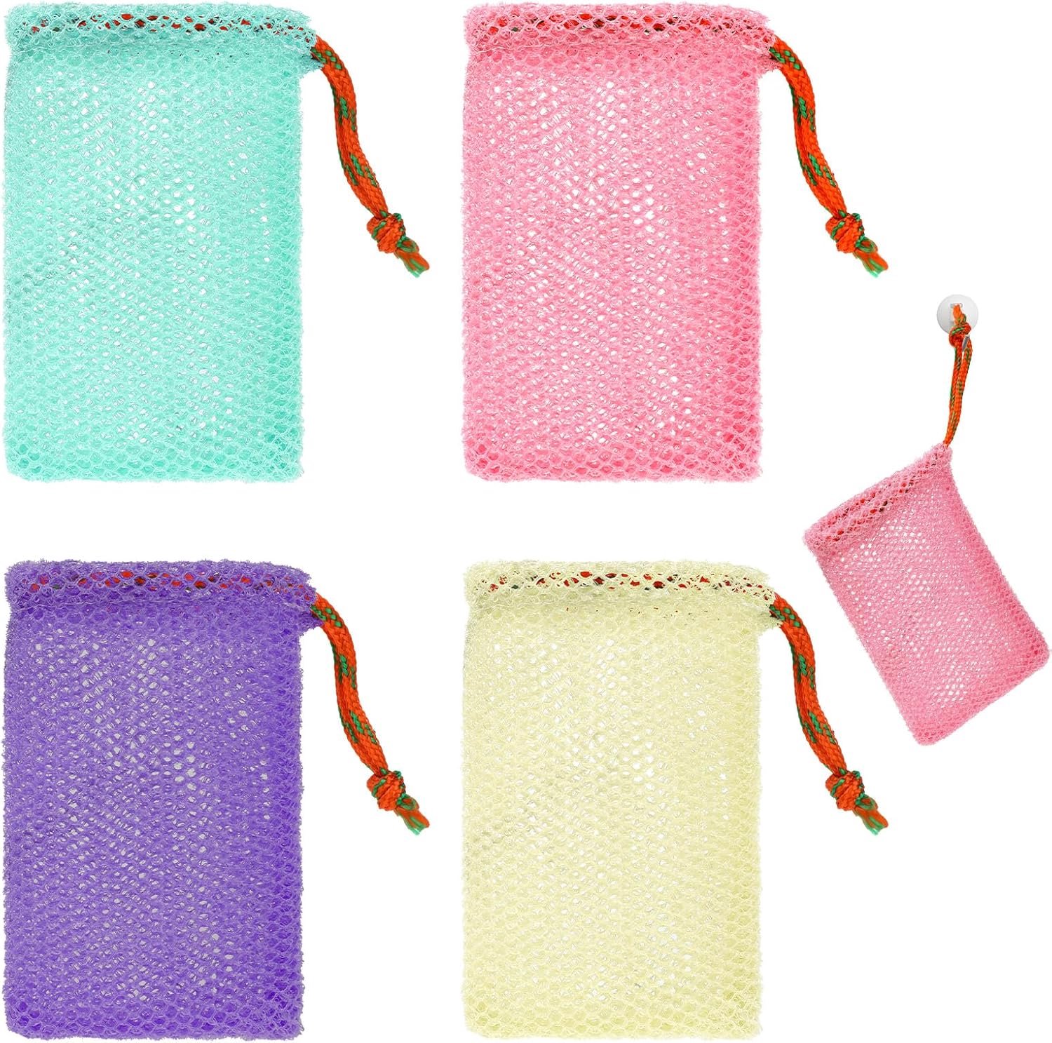 SnelShoppen - Set van 4 Exfoliërende Zeepzakjes, Bad en Douche Mesh Tassen, Nylon Schuim Net Bag, Multicolor, Ideaal voor Familie en Cadeaus