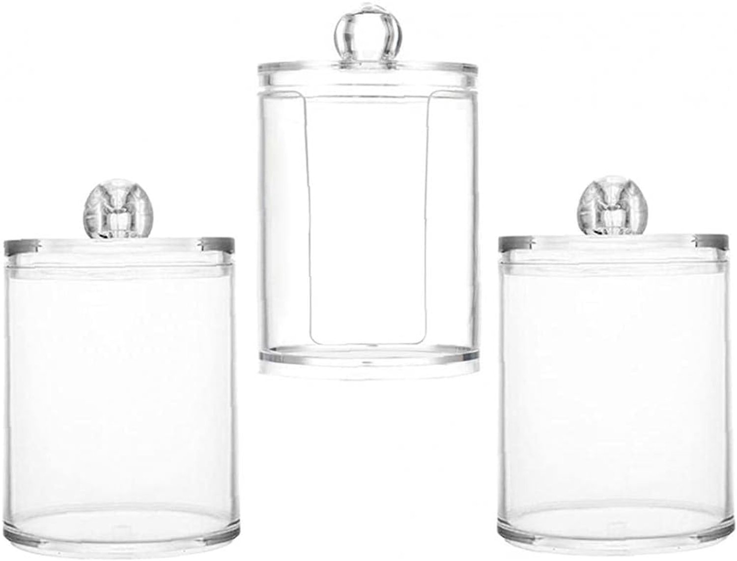 Wattenstaafje, make-upbus, opbergdoos, houder for wattenstaafjes, doorzichtig acryl, opbergpot met deksel, wattenstaafje, make-uppad, wattenstaafje, organizer, 3 stuks