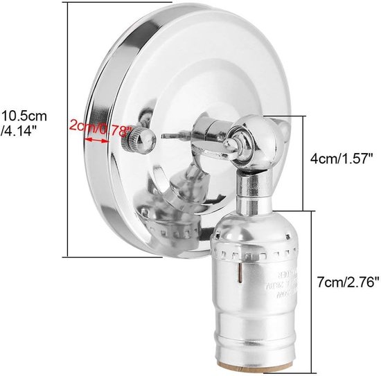 Vintage E27 metalen wandlamp met schakelaar, lamphouder voor huis woonkamer eetkamer loft bar - zilver — afbeelding 2