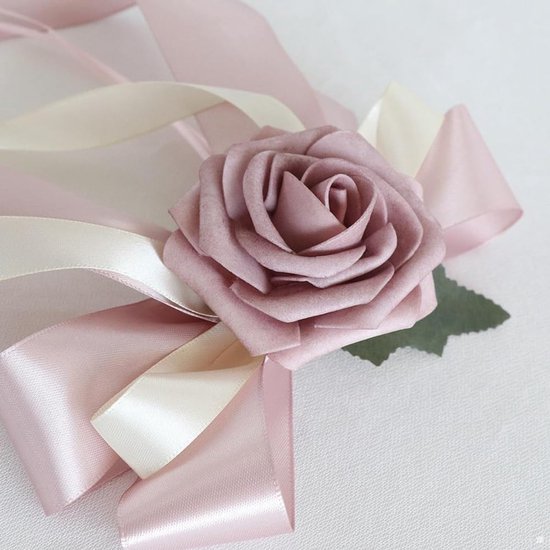 2 stuks autostrikken met zijden bloemen, bruiloftsstrikken, satijnen lint, bruiloft, autoversiering, bruiloftsauto, strik, bruiloftsdecoratie voor bruidsauto, bruiloftsfeest, paars zwart — afbeelding 2