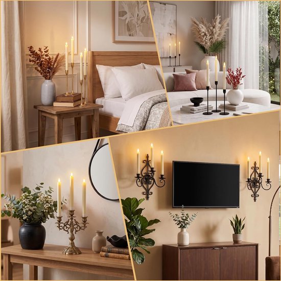 2 stuks led-staafkaarsen op batterijen, lange vlamloze tafelkaarsen, led-staafkaarsen, elektrische kunstkaarsen voor Halloween, Kerstmis, bruiloft, feesten (beige) — afbeelding 3
