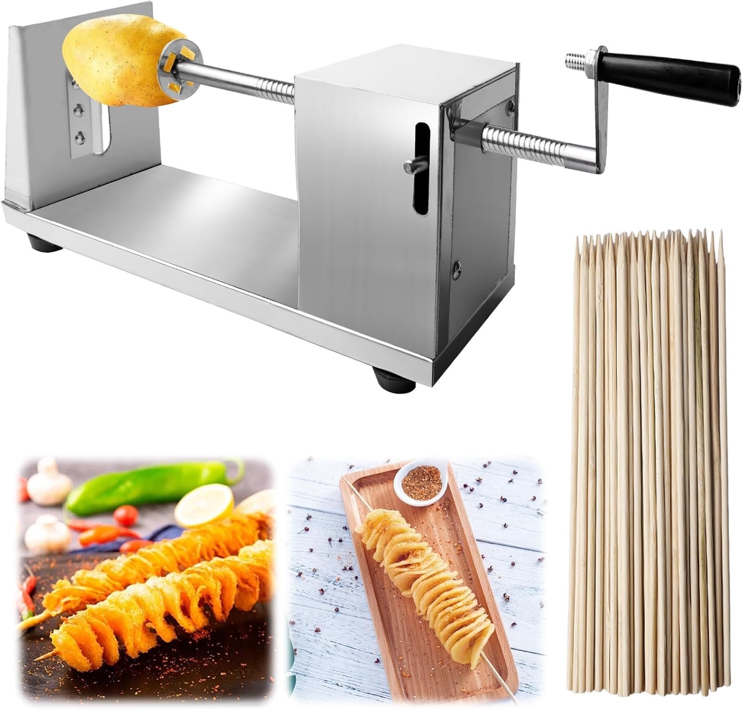 Spiraalsnijder, aardappelsnijder, aardappeltwister, frietsnijder, roestvrij staal, aardappelsnijder, aardappelspiraalsnijder, frietsnijder, accessoires voor friteuses voor aardappelen, komkommers