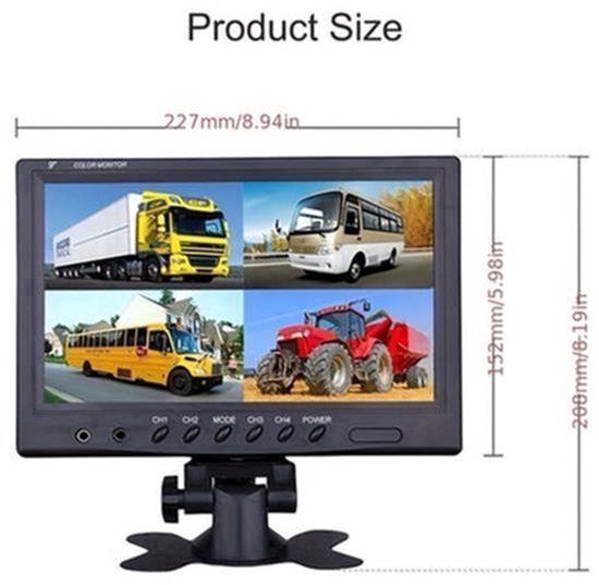 Achteruitkijkcamera – Parkeercamera – Backup Camera – Beveiligingscamera – Camerasysteem – 9 Inch Scherm – 4 Camera’s Met Kabels 10m/20m – Geschikt Voor 12V & 24V Voertuigen — afbeelding 3