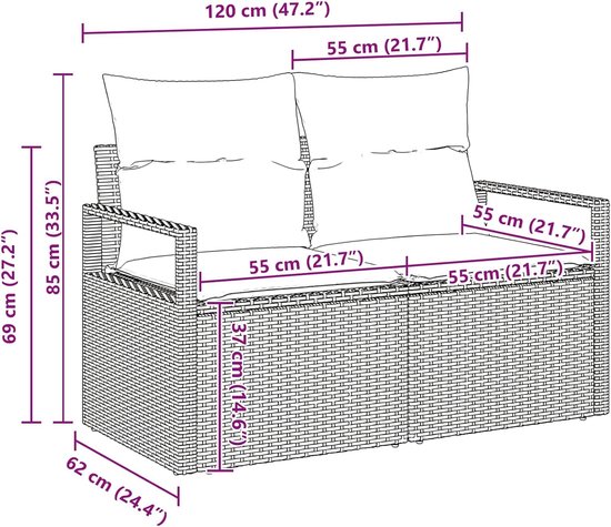 Poly rotan modulair tuinset zwart 33.5 — afbeelding 2