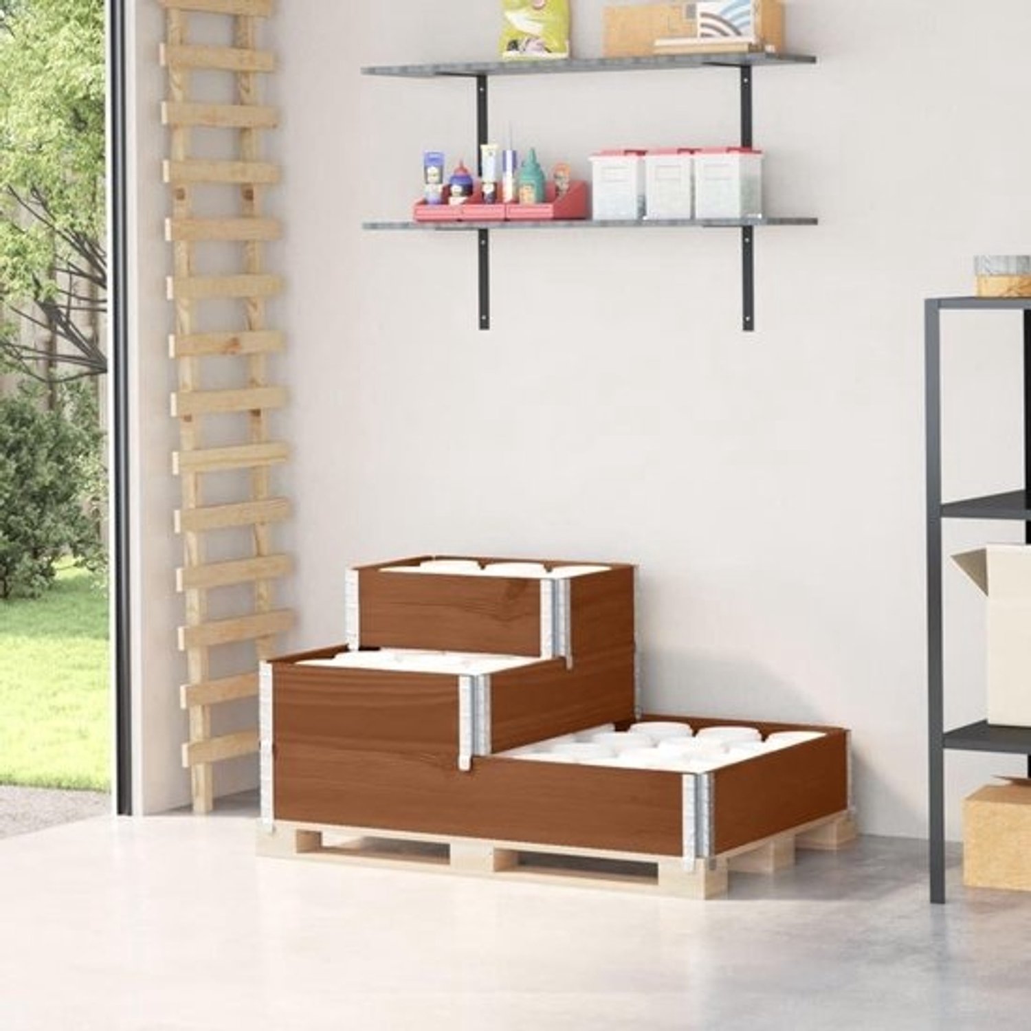 3-voudig palletframe - Houten opzetrand - Voor opslag en transport - Stapelbaar en opvouwbaar - 120 x 80 cm - Bruin