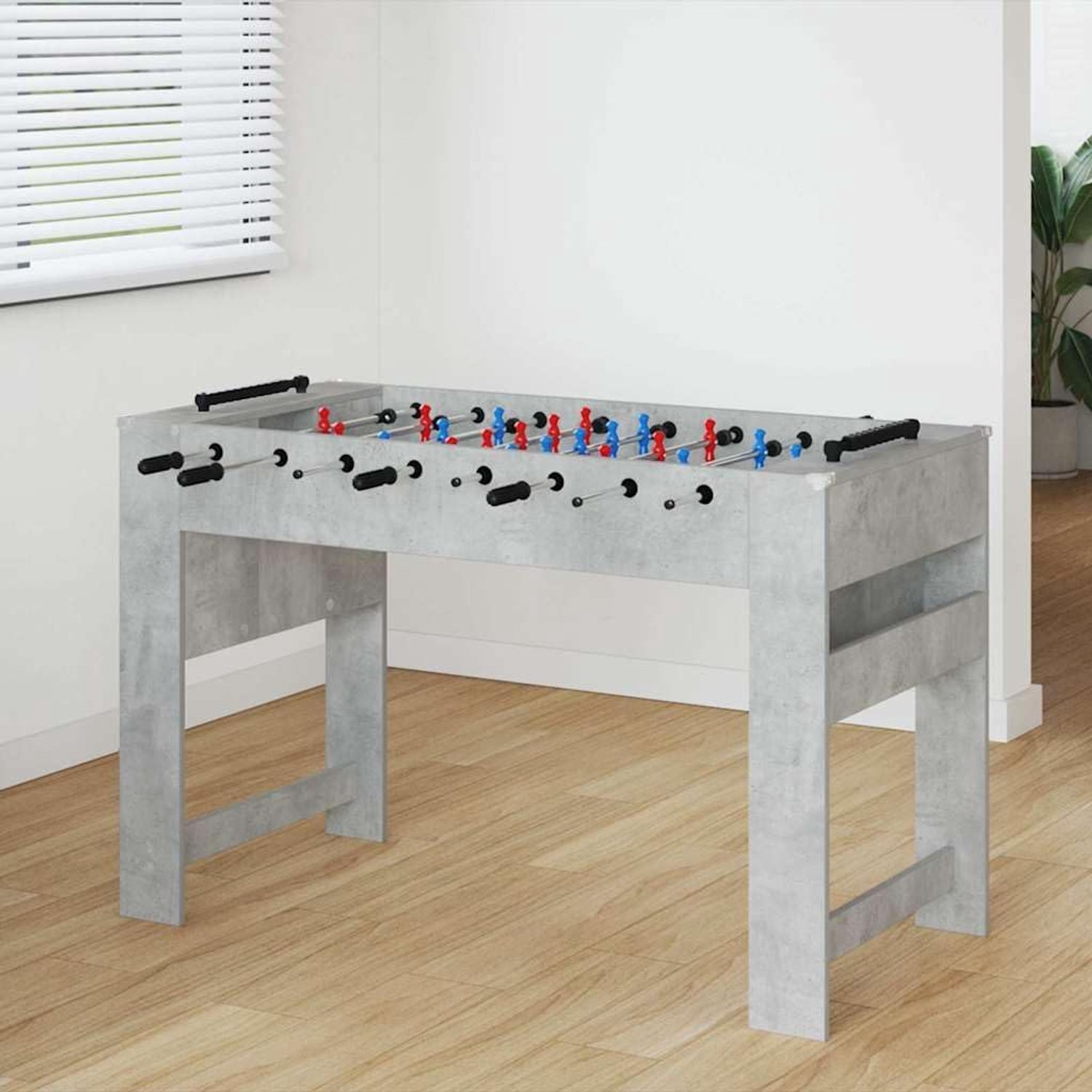 Tafelvoetbaltafel voor kinderen en volwassenen, 125 x 60,5 x 80 cm, moderne voetbal in betongrijs van houtmateriaal met antislip handgrepen en TPE-hoekbescherming