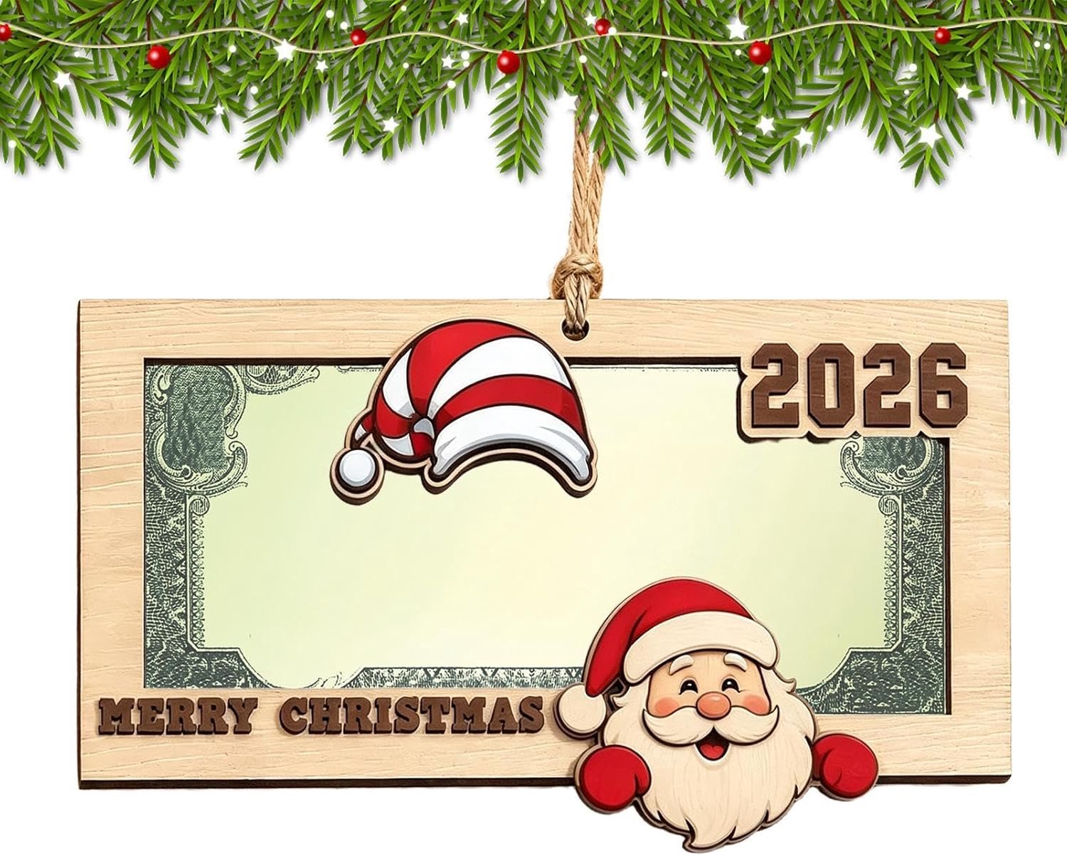 Houten kerstboom geld houder - leuke cartoon portemonnee & geld ornament