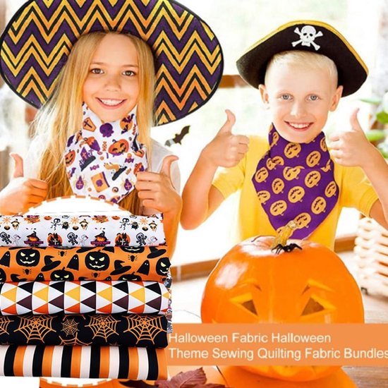 5 stuks Halloween patchwork stoffen 25 x 25 cm Halloween-patroon stof om te naaien, vet quarters stofbundel Halloween bedrukte stoffen per meter, quiltstof voor doe-het-zelf handwerk, — afbeelding 4