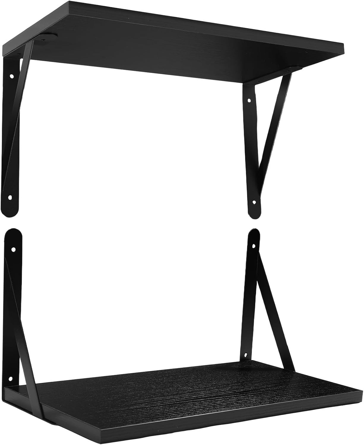 Set van 2 Wandplanken van Hout met Metalen Beugel, Diepe Drijvende Boekenplank voor Woonkamer, Badkamer en Keuken, Perfect voor Opslag en Decoratie