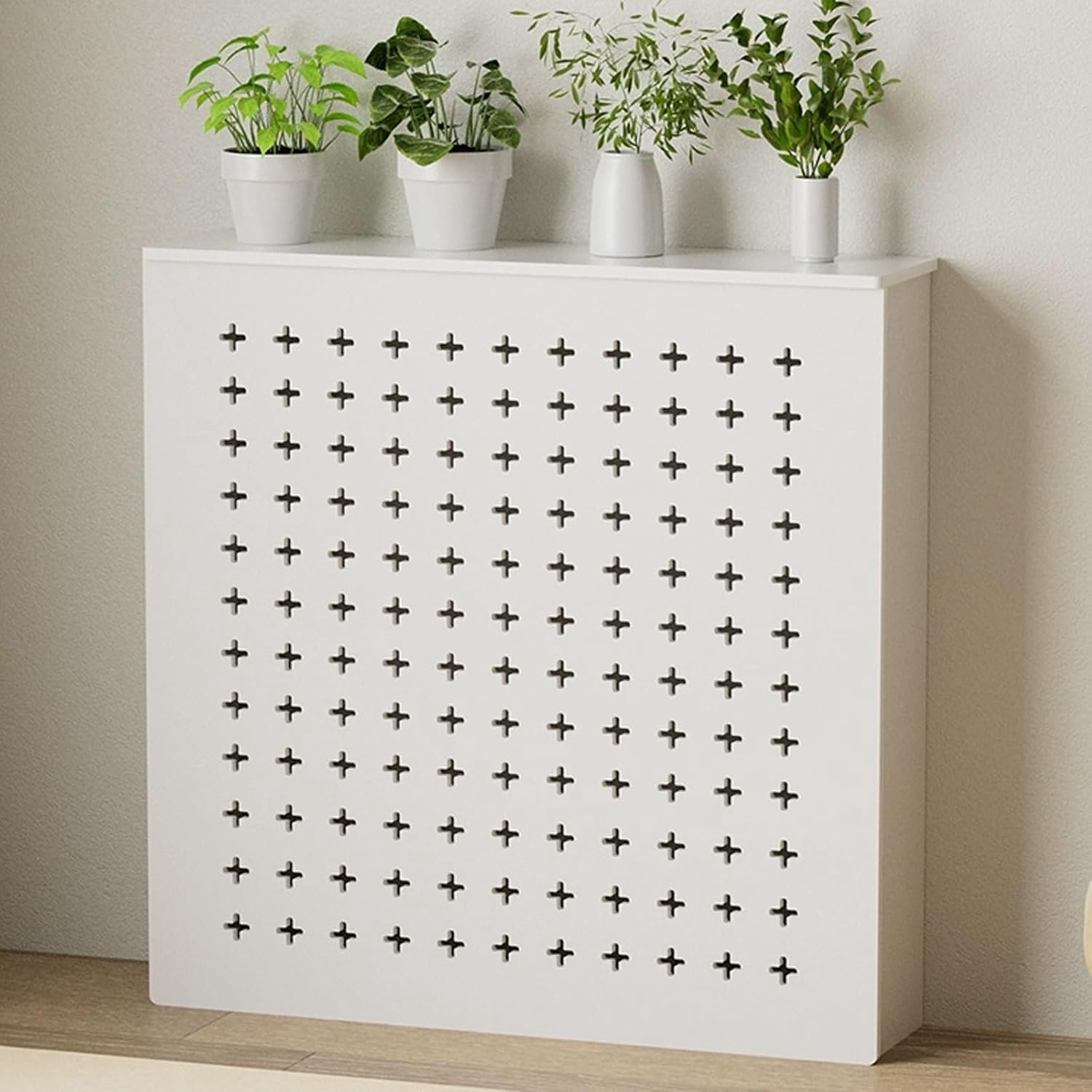 Radiatorafdekking van modern wit hout met opbergplank, decoratieve verwarmingskast voor kantoor, woonkamer, slaapkamer, hal (60 x 80 x 20 cm) - stijlvol hitteschild