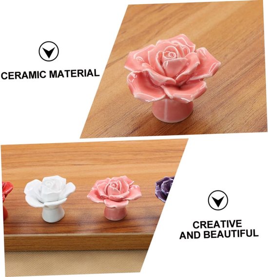 6 Stuks Rose keramische handvat witte roze knoppen geborsteld goud bloemen lade trekhendel kastdeur handgrepen deurklink Kast trek handgrepen garderobe handvat deurkrukken keramiek — afbeelding 5